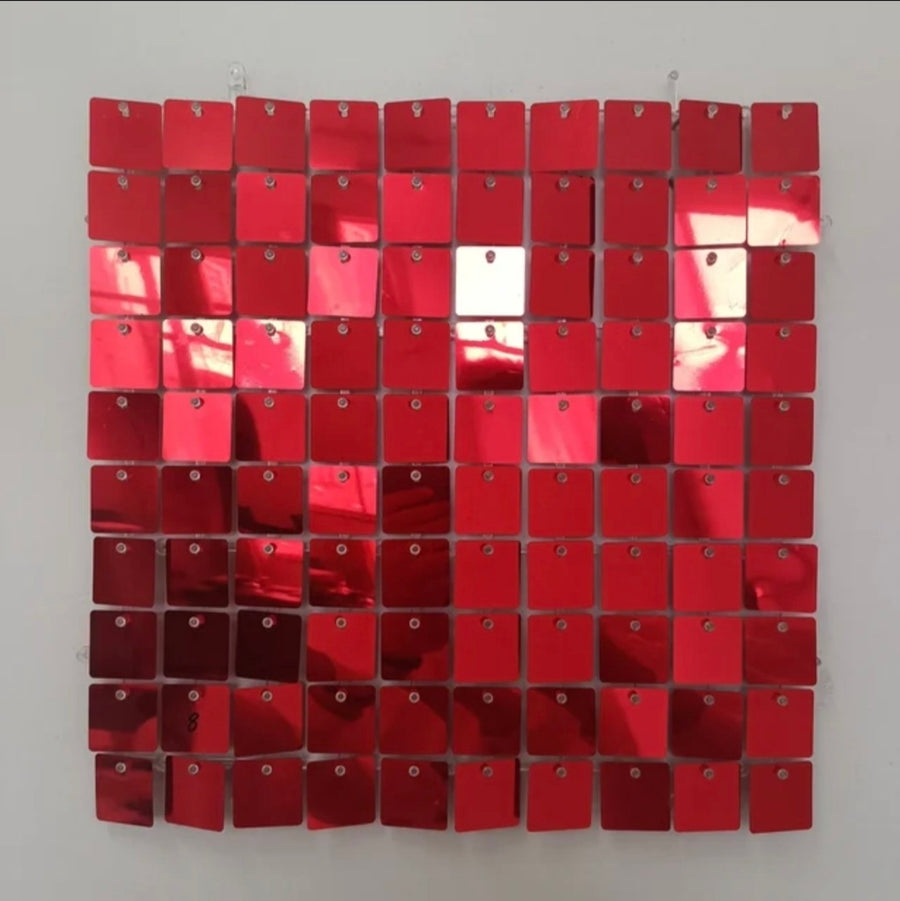 Premium Click-Together Mirror Red Shimmer Wall – 50 Panels