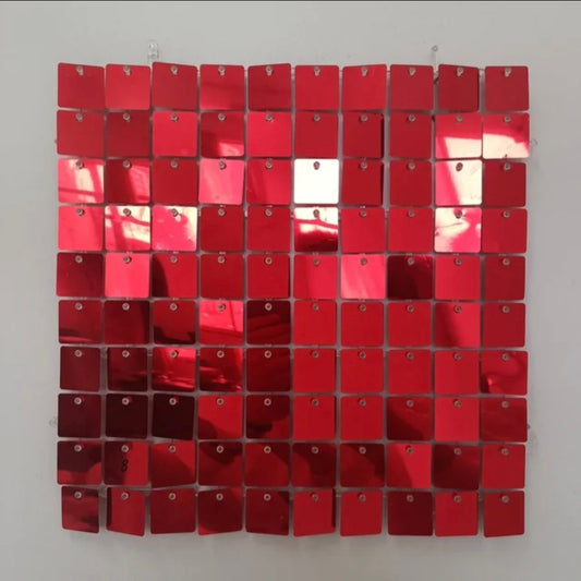 Premium Click-Together Mirror Red Shimmer Wall – 50 Panels